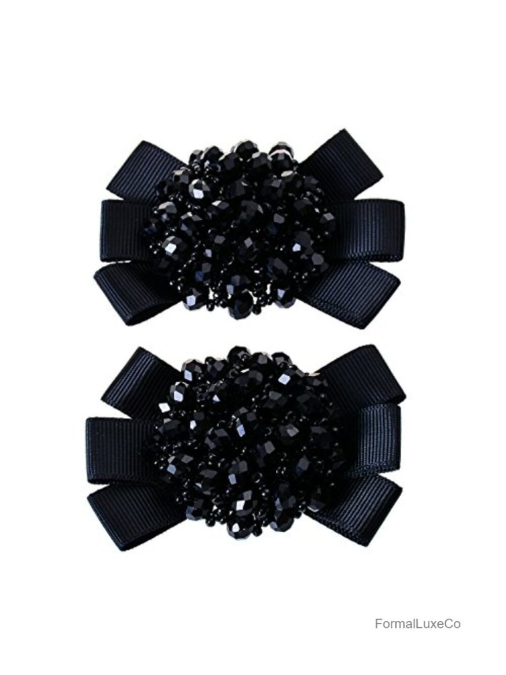 Crystal Beaded Ribbon Bow Shoe Clips Charms Pair